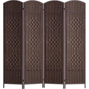 image4 Panel Room Divider Folding Privacy Divider 6 Ft Indoor Wall Divider Portable Partition Wood Screen BlackDark Brown