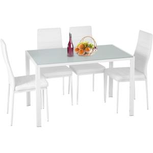 imageFDW  5Piece Dining Table Set  Black  Glass Kitchen Table with 4 Upholstered Chairs and Faux Leather Cushions  SpaceSaving and Modern Design  for Dining Room Easy to AssembleWhiteglass