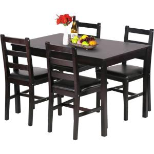 imageFDW  5Piece Solid Wood Dining Table Set for 4  Brown  Pine Kitchen Table with Upholstered Chairs  SpaceSaving Design  Smooth EasytoClean Surface  for Dining Room Apartment Restaurantset for 4