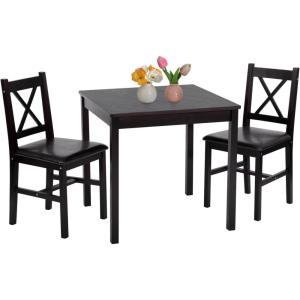 imageFDW  5Piece Solid Wood Dining Table Set for 4  Brown  Pine Kitchen Table with Upholstered Chairs  SpaceSaving Design  Smooth EasytoClean Surface  for Dining Room Apartment Restaurantset for 2