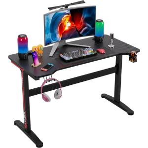 imageFDW 47 Inch Computer Desk Gaming Desk Writing Desk Office Desk Student PC Desk Extra Large Modern Ergonomic Racing Style Table Workstation for Adult TeensBlack47 inch