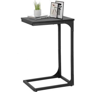 imageFDW CShaped End Table Wooden Top Side Table Adjustable Feet Small Cough Table Bedside End Table with Metal Frame for Bedroom Living RoomSet of 2BrownBlack