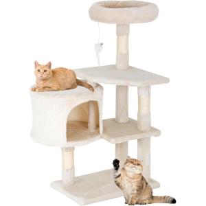 imageFDW Cat Tree 37 Inch Tall Cat Tower Kitten with Scratching Posts and Perches Indoor Activity Center for Cats Navy BlueBeige