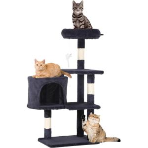 imageFDW Cat Tree 37 Inch Tall Cat Tower Kitten with Scratching Posts and Perches Indoor Activity Center for Cats Navy BlueDark Gray
