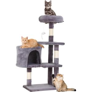 imageFDW Cat Tree 37 Inch Tall Cat Tower Kitten with Scratching Posts and Perches Indoor Activity Center for Cats Navy BlueLight Gray