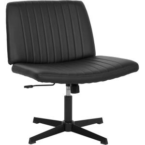 imageFDW Criss Cross Chair Armless Cross Legged Office Desk Chair Adjustable Swivel Ergonomic No Wheels Backrest with Wide Seat Native Sponge Computer Task Vanity for Home OfficeBrownDark Black