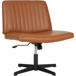 imageFDW Criss Cross Chair Armless Cross Legged Office Desk Chair Adjustable Swivel Ergonomic No Wheels Backrest with Wide Seat Native Sponge Computer Task Vanity for Home OfficeBrownBrown