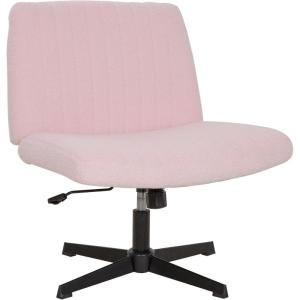 imageFDW Criss Cross Chair Armless Cross Legged Office Desk Chair Adjustable Swivel Ergonomic No Wheels Backrest with Wide Seat Native Sponge Computer Task Vanity for Home OfficeBrownPink