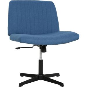 imageFDW Criss Cross Chair Armless Cross Legged Office Desk Chair Adjustable Swivel Ergonomic No Wheels Backrest with Wide Seat Native Sponge Computer Task Vanity for Home OfficeBrownBlue