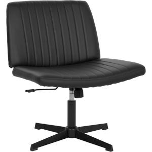 imageFDW Criss Cross Chair Armless Cross Legged Office Desk Chair Adjustable Swivel Ergonomic No Wheels Backrest with Wide Seat Native Sponge Computer Task Vanity for Home OfficeBrownBlack