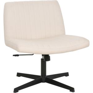 imageFDW Criss Cross Chair Armless Cross Legged Office Desk Chair Adjustable Swivel Ergonomic No Wheels Backrest with Wide Seat Native Sponge Computer Task Vanity for Home OfficeBrownBeige