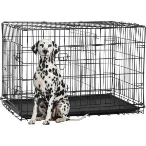imageFDW Dog Crate Dog Kennel Cage with Double Door36 inch Folding Metal Wire Dog Cage with Removable TrayampampDivider PanelPet Crate for Medium DogsBlackDark Black