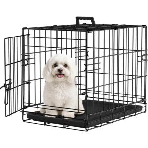 imageFDW Dog Crate Dog Kennel Cage with Double Door36 inch Folding Metal Wire Dog Cage with Removable TrayampampDivider PanelPet Crate for Medium DogsBlackBlack