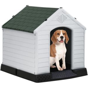 imageFDW Dog House Indoor Outdoor Durable Ventilate Waterproof Pet Plastic Dog House for Small Medium Large Dogs Insulated Puppy Shelter Kennel Crate with Air Vents and Elevated FloorGreen