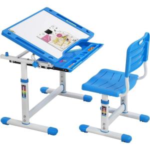 imageFDW Kids Desk and Chair Set Height Adjustable Multifunctional Student Study Desk Kids Art Table Childrens Chair Set with Storage Drawer 45Tilted Desktop for BoysampampGirlsBlueBlue