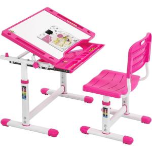 imageFDW Kids Desk and Chair Set Height Adjustable Multifunctional Student Study Desk Kids Art Table Childrens Chair Set with Storage Drawer 45Tilted Desktop for BoysampampGirlsBluePink