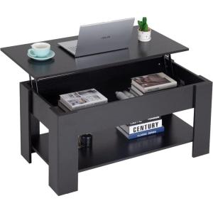 imageFDW Lift Top Coffee Table with Hidden Compartment and Storage Shelf Wooden Lift Tabletop for Home Living Room Reception Room Office394quotBrownBlack