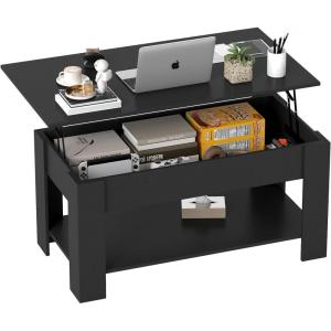 imageFDW Lift Top Coffee Table with Hidden Compartment and Storage Shelf Wooden Lift Tabletop for Home Living Room Reception Room Office394quotBrownDark Black