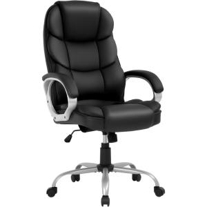 imageFDW Office Chair Computer High Back Adjustable Ergonomic Desk Chair Executive PU Leather Swivel Task Chair with Armrests Lumbar Support BlackDark Black