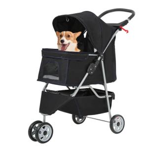 imageFDW Pet Stroller 3Wheel Durable Foldable Cat Dog Stroller with Washable Liner Storage Basket Cup HolderPurpleBlack