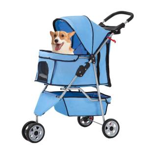 imageFDW Pet Stroller 3Wheel Durable Foldable Cat Dog Stroller with Washable Liner Storage Basket Cup HolderPurpleBlue