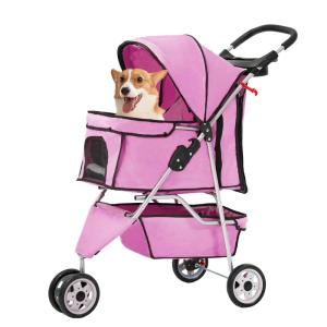 imageFDW Pet Stroller 3Wheel Durable Foldable Cat Dog Stroller with Washable Liner Storage Basket Cup HolderPurplePink