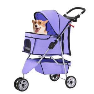imageFDW Pet Stroller 3Wheel Durable Foldable Cat Dog Stroller with Washable Liner Storage Basket Cup HolderPurplePurple
