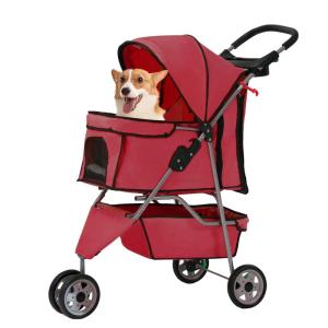imageFDW Pet Stroller 3Wheel Durable Foldable Cat Dog Stroller with Washable Liner Storage Basket Cup HolderPurpleRed