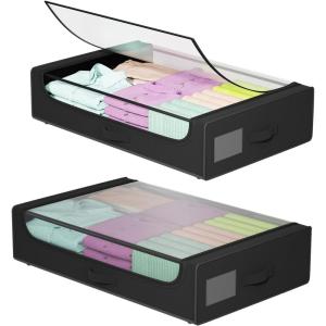 imageFDW Under Bed Storage Containers 2Pack Closet Organizers Foldable Storage Bins with Clear Window Storage Containers for Shoes and Books BlackBlack
