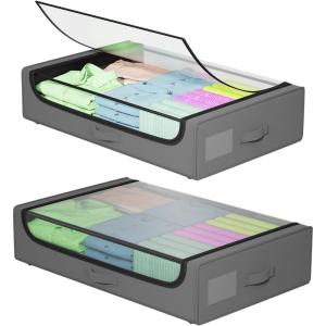 imageFDW Under Bed Storage Containers 2Pack Closet Organizers Foldable Storage Bins with Clear Window Storage Containers for Shoes and Books BlackGrey