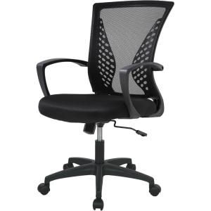 imageHome Office Chair Mid Back PC Swivel Lumbar Support Adjustable Desk Task Computer Ergonomic Comfortable Mesh Chair with Armrest BlackBlack