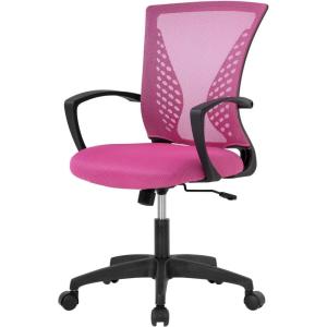imageHome Office Chair Mid Back PC Swivel Lumbar Support Adjustable Desk Task Computer Ergonomic Comfortable Mesh Chair with Armrest BlackPink