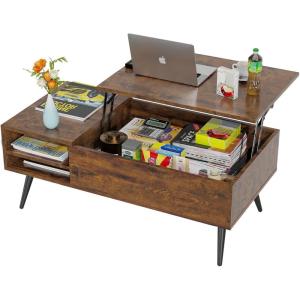 imageModern Lift Top Coffee Table Wooden Small Coffee Table Easy Setup Coffee Table with Storage Shelf Hidden Compartment for Living Room Home Office BrownBrown