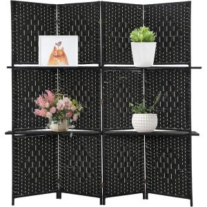 imageRoom Divider 6 Panel Room Screen Divider Wooden Screen Folding Portable partition Screen Wood with Removable Storage Shelves ColourBlackBlack