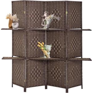 imageRoom Divider 6 Panel Room Screen Divider Wooden Screen Folding Portable partition Screen Wood with Removable Storage Shelves ColourBlackBrown