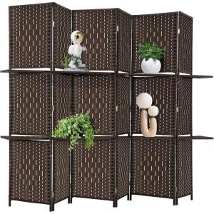 imageRoom Divider 6 Panel Room Screen Divider Wooden Screen Folding Portable partition Screen Wood with Removable Storage Shelves ColourBlackDark Brown
