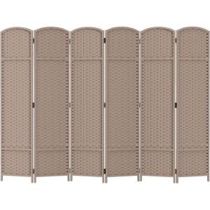 imageRoom Divider 6 Panel Screen 56 Ft Tall Partition Room Dividers Beige Privacy Screens Folding Room Separation Free Standing Waterproof Wood Frame Wall DividerBeige