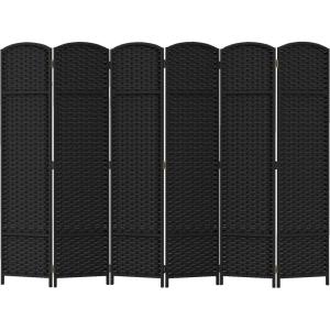 imageRoom Divider 6 Panel Screen 56 Ft Tall Partition Room Dividers Beige Privacy Screens Folding Room Separation Free Standing Waterproof Wood Frame Wall DividerBlack