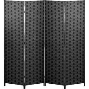 imageRoom Divider Wood Screen 6 Panel Folding Portable Partition Screens Wooden Mesh Woven Design Room Screen Divider for Home Office BlackBlack
