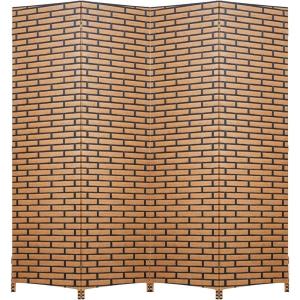 imageRoom Divider Wood Screen 6 Panel Folding Portable Partition Screens Wooden Mesh Woven Design Room Screen Divider for Home Office BlackBrick