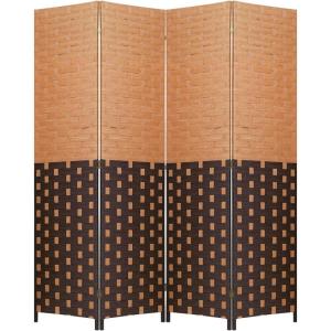 imageRoom Divider Wood Screen 6 Panel Folding Portable Partition Screens Wooden Mesh Woven Design Room Screen Divider for Home Office BlackCm