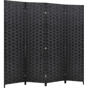imageRoom Divider Wood Screen 6 Panel Folding Portable Partition Screens Wooden Mesh Woven Design Room Screen Divider for Home Office BlackCoal Black