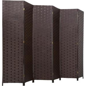 imageRoom Divider Wood Screen 6 Panel Folding Portable Partition Screens Wooden Mesh Woven Design Room Screen Divider for Home Office BlackDark Brown