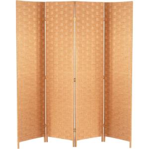 imageRoom Divider Wood Screen 6 Panel Folding Portable Partition Screens Wooden Mesh Woven Design Room Screen Divider for Home Office BlackNatural