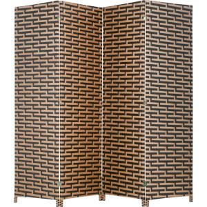 imageRoom Divider Wood Screen 6 Panel Folding Portable Partition Screens Wooden Mesh Woven Design Room Screen Divider for Home Office BlackStack