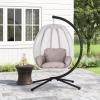 imageEgg Chair Hammock Chair Basket Chair Hanging Swing Chair UV Resistant Cushion with Stand for Indoor Bedroom Outdoor Garden BackyardBlack and Grey