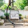 imageEgg Chair Hammock Chair Basket Chair Hanging Swing Chair UV Resistant Cushion with Stand for Indoor Bedroom Outdoor Garden BackyardBlack and Tan