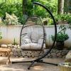 imageEgg Chair Hammock Chair Basket Chair Hanging Swing Chair UV Resistant Cushion with Stand for Indoor Bedroom Outdoor Garden BackyardBlack and Tan