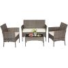 imageFDW  4Piece Patio Furniture Set  Gray ampamp Khakhi  Outdoor Wicker Furniture with Coffee Table  Modern Rattan Chairs Conversation Set  Outdoor Seating  WeatherResistant  for Porch Garden LawnGray and Khaki