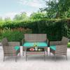 imageFDW  4Piece Patio Furniture Set  Gray ampamp Khakhi  Outdoor Wicker Furniture with Coffee Table  Modern Rattan Chairs Conversation Set  Outdoor Seating  WeatherResistant  for Porch Garden LawnGray and Blue